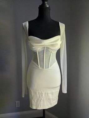 Oh Polly Ivory Mesh Corset Mini Dress